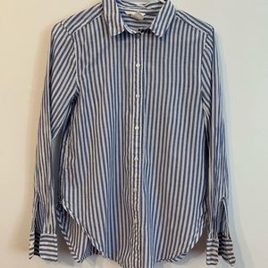 stripped blue and white button up shirt for women